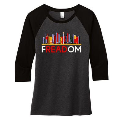 Freadom Anti Ban Books Freedom To Read Book Lover Reading Women's Tri-Blend 3/4-Sleeve Raglan Shirt