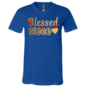 Funny Aunties Blessed Niece Heart Gift V-Neck T-Shirt