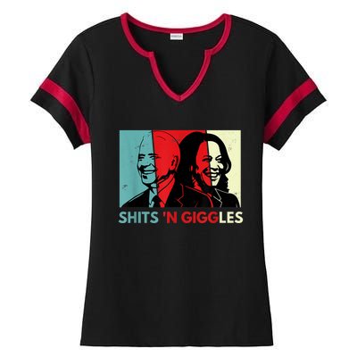 Funny Anti Biden Harris Shits 'N Giggles Political Gift Ladies Halftime Notch Neck Tee