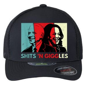 Funny Anti Biden Harris Shits 'N Giggles Political Gift Flexfit Unipanel Trucker Cap