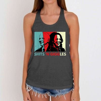 Funny Anti Biden Harris Shits 'N Giggles Political Gift Women's Knotted Racerback Tank