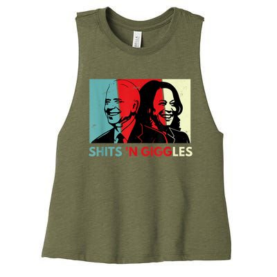 Funny Anti Biden Harris Shits 'N Giggles Political Gift Women's Racerback Cropped Tank