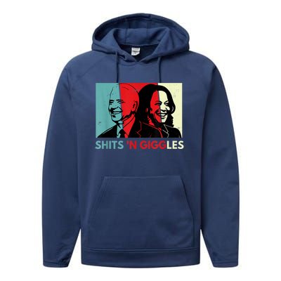 Funny Anti Biden Harris Shits 'N Giggles Political Gift Performance Fleece Hoodie