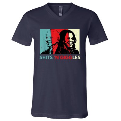 Funny Anti Biden Harris Shits 'N Giggles Political Gift V-Neck T-Shirt