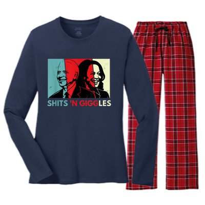 Funny Anti Biden Harris Shits 'N Giggles Political Gift Women's Long Sleeve Flannel Pajama Set 