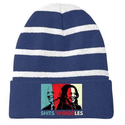 Funny Anti Biden Harris Shits 'N Giggles Political Gift Striped Beanie with Solid Band