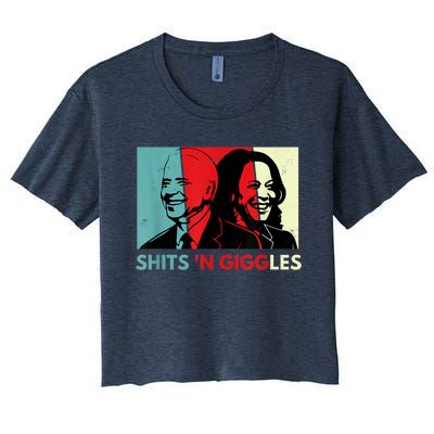 Funny Anti Biden Harris Shits 'N Giggles Political Gift Women's Crop Top Tee