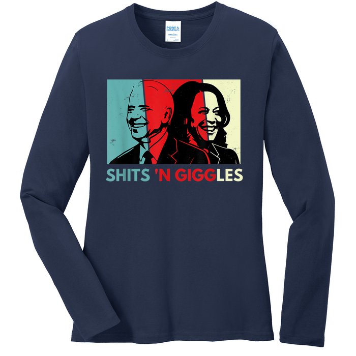 Funny Anti Biden Harris Shits 'N Giggles Political Gift Ladies Long Sleeve Shirt