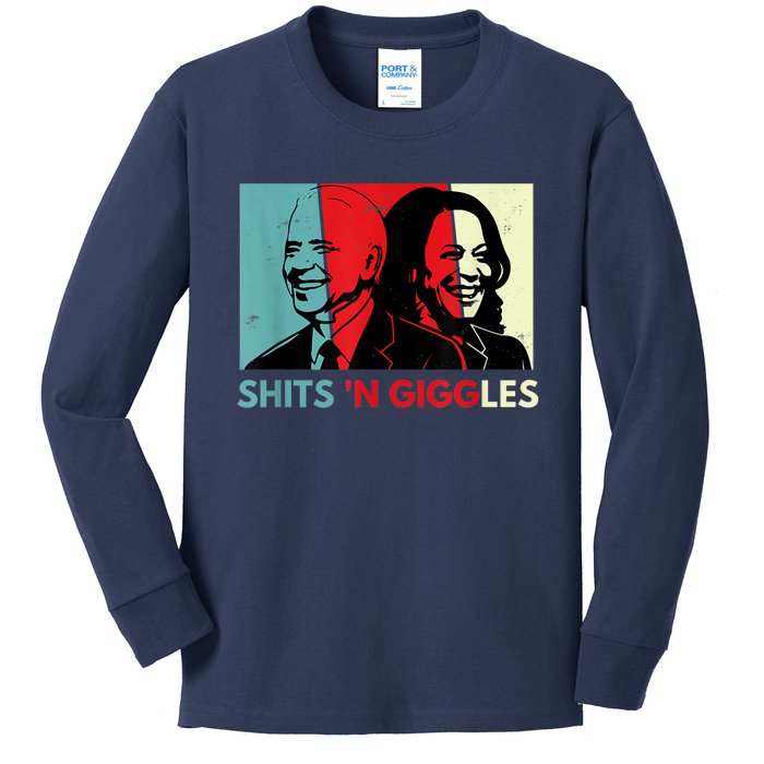 Funny Anti Biden Harris Shits 'N Giggles Political Gift Kids Long Sleeve Shirt