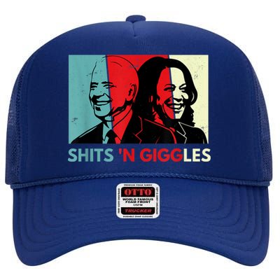 Funny Anti Biden Harris Shits 'N Giggles Political Gift High Crown Mesh Back Trucker Hat