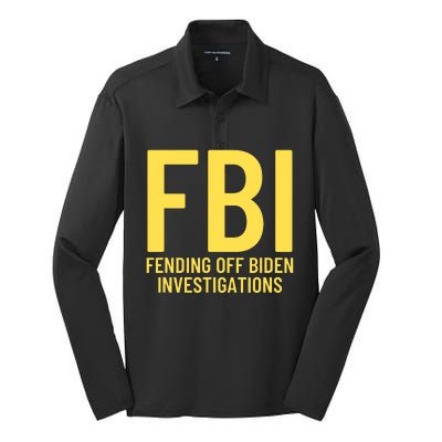 Funny Anti Biden Fbi Fending Off Biden Investigations Silk Touch Performance Long Sleeve Polo