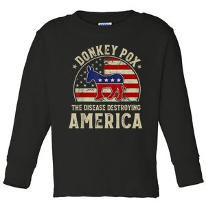 Funny Anti Biden Donkey Pox The Disease Destroying America Toddler Long Sleeve Shirt