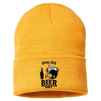 Football And Beer Day Gift Sustainable Knit Beanie