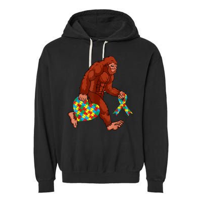 Funny Autism Bigfoot Autism Awareness Month Garment-Dyed Fleece Hoodie