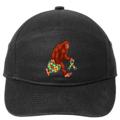 Funny Autism Bigfoot Autism Awareness Month 7-Panel Snapback Hat
