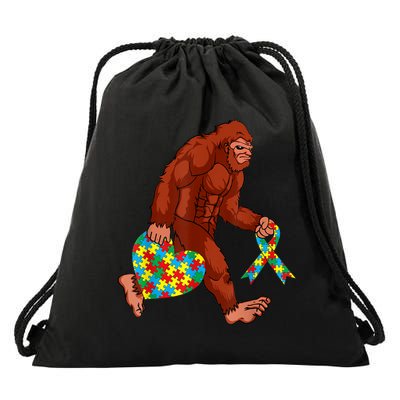 Funny Autism Bigfoot Autism Awareness Month Drawstring Bag