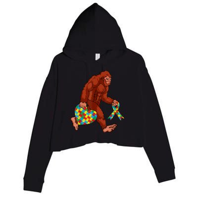Funny Autism Bigfoot Autism Awareness Month Crop Fleece Hoodie