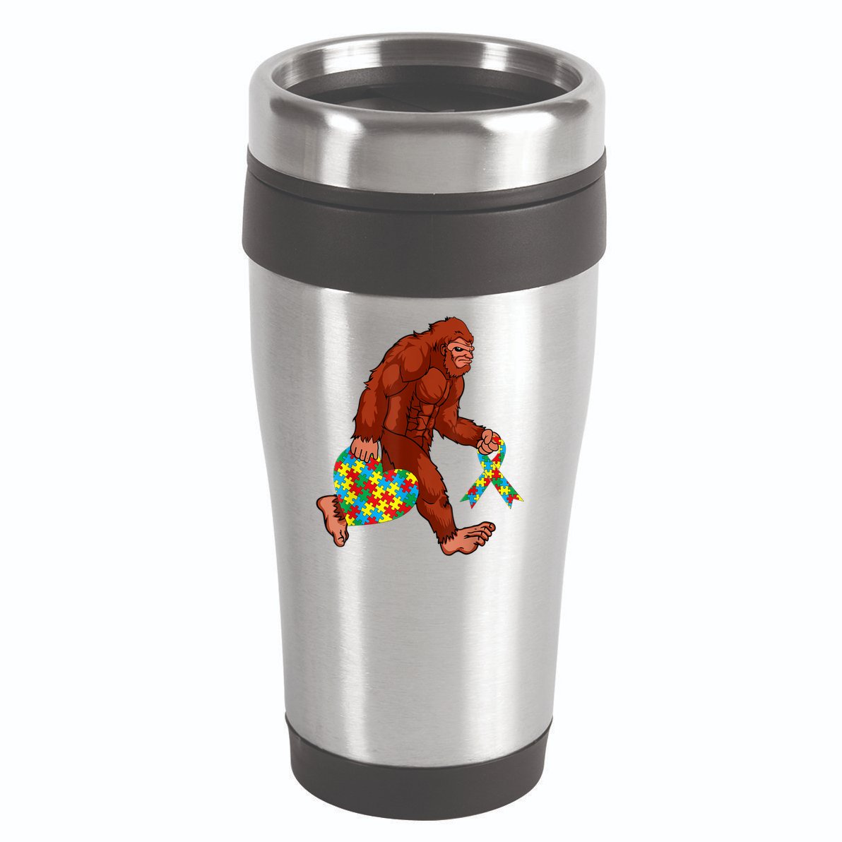 Funny Autism Bigfoot Autism Awareness Month 16oz Travel Tumbler