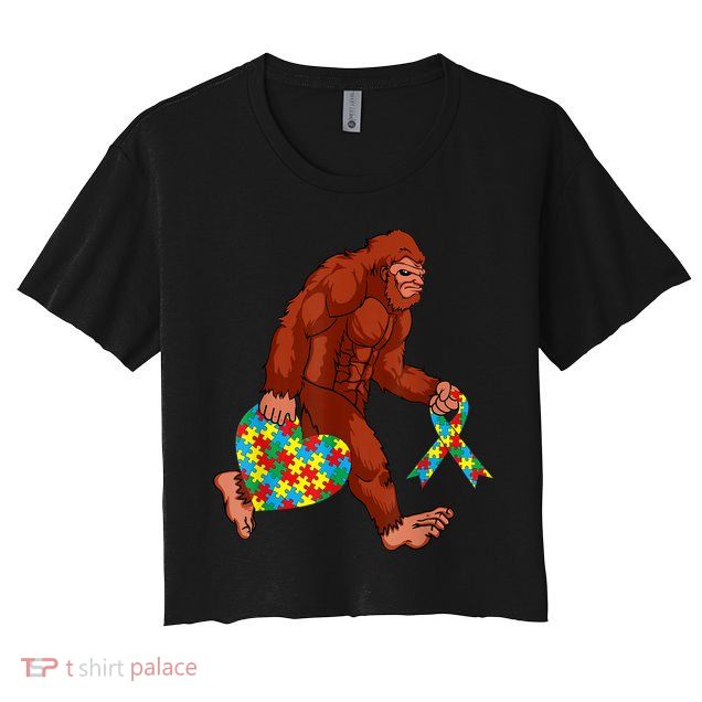 Funny Autism Bigfoot Autism Awareness Month Crop Top