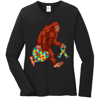 Funny Autism Bigfoot Autism Awareness Month Ladies Long Sleeve Shirt