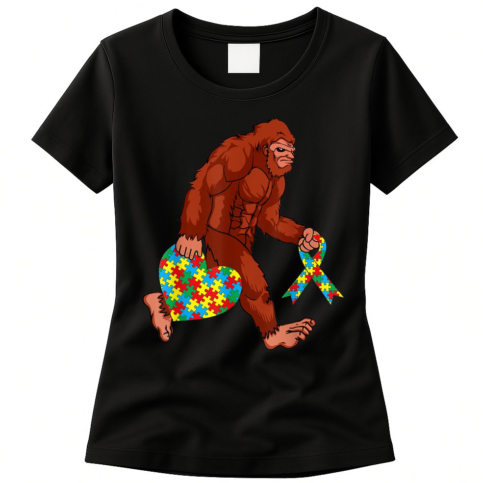 Funny Autism Bigfoot Autism Awareness Month Womens T-Shirt