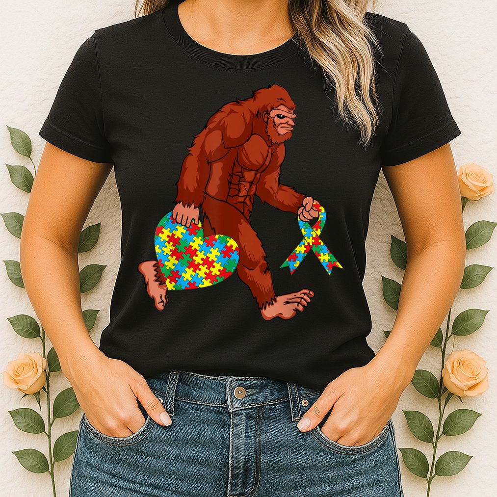 Funny Autism Bigfoot Autism Awareness Month Womens T-Shirt