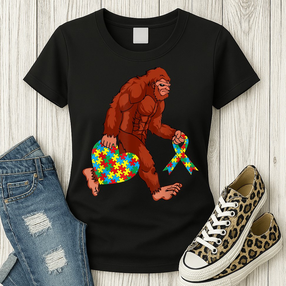 Funny Autism Bigfoot Autism Awareness Month Womens T-Shirt