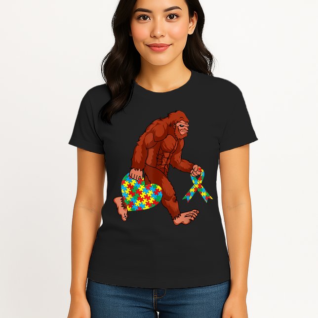 Funny Autism Bigfoot Autism Awareness Month Womens T-Shirt