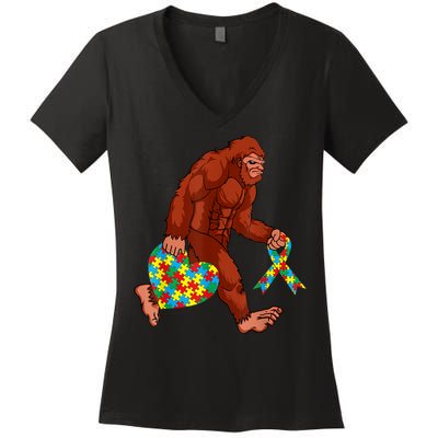 Funny Autism Bigfoot Autism Awareness Month Women's V-Neck T-Shirt