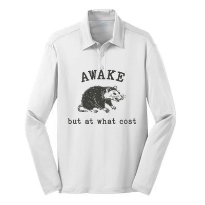 Funny A.Wake But At What Cost Funny Sarcastic Sayings Silk Touch Performance Long Sleeve Polo