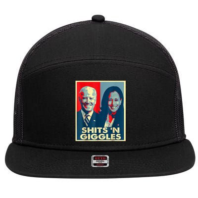 Funny Anti Biden Harris Shits 'N Giggles Political 7 Panel Mesh Trucker Snapback Hat