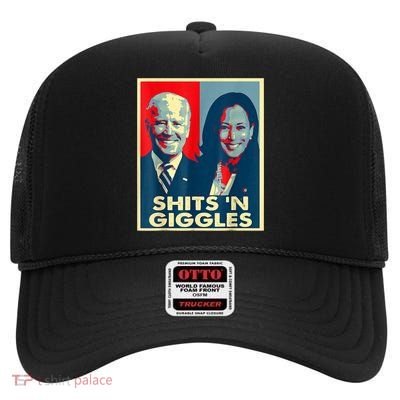 Funny Anti Biden Harris Shits 'N Giggles Political High Crown Mesh Back Trucker Hat