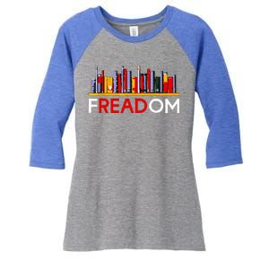 Freadom Anti Ban Books Freedom To Read Women's Tri-Blend 3/4-Sleeve Raglan Shirt