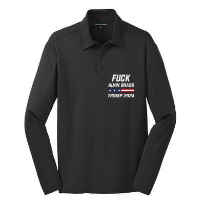 Fuck Alvin Bragg I Stand With Trump Free Trump Indictment Support Donald Trump Silk Touch Performance Long Sleeve Polo