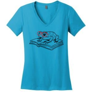 Frogs And Books Reading Literature Cute Gift Women's V-Neck T-Shirt