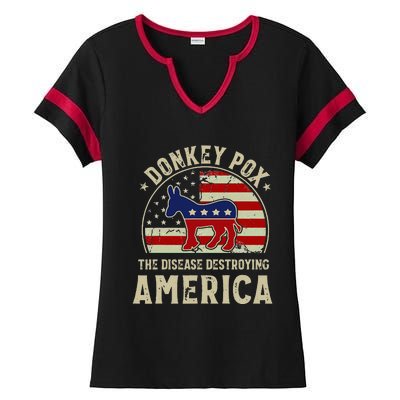 Funny Anti Biden Donkey Pox The Disease Destroying America Ladies Halftime Notch Neck Tee