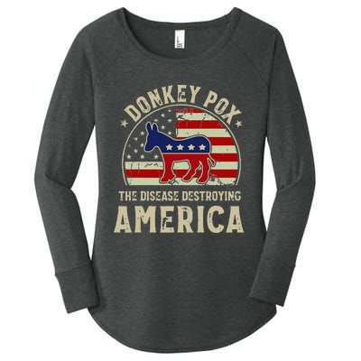 Funny Anti Biden Donkey Pox The Disease Destroying America Women's Perfect Tri Tunic Long Sleeve Shirt