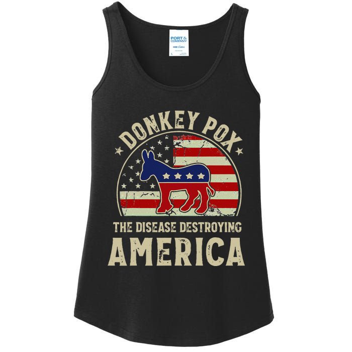 Funny Anti Biden Donkey Pox The Disease Destroying America Ladies Essential Tank