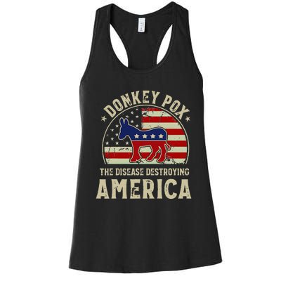 Funny Anti Biden Donkey Pox The Disease Destroying America Women's Racerback Tank