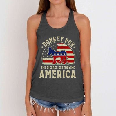 Funny Anti Biden Donkey Pox The Disease Destroying America Women's Knotted Racerback Tank