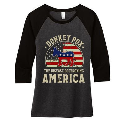 Funny Anti Biden Donkey Pox The Disease Destroying America Women's Tri-Blend 3/4-Sleeve Raglan Shirt