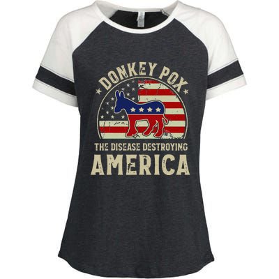 Funny Anti Biden Donkey Pox The Disease Destroying America Enza Ladies Jersey Colorblock Tee