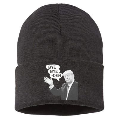 Funny Anti Biden Drops Out Of 2024 Election Race Bye Bye Den Sustainable Knit Beanie