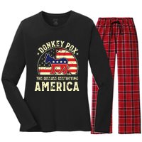 Funny Anti Biden Donkey Pox The Disease Destroying America Women's Long Sleeve Flannel Pajama Set 