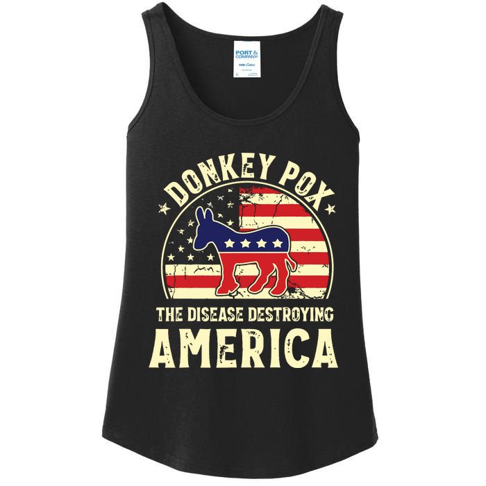 Funny Anti Biden Donkey Pox The Disease Destroying America Ladies Essential Tank