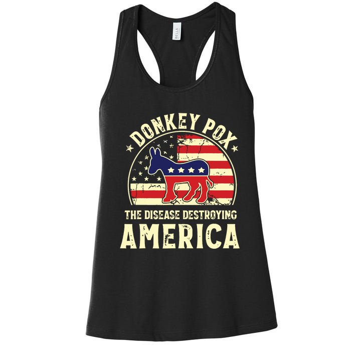 Funny Anti Biden Donkey Pox The Disease Destroying America Women's Racerback Tank