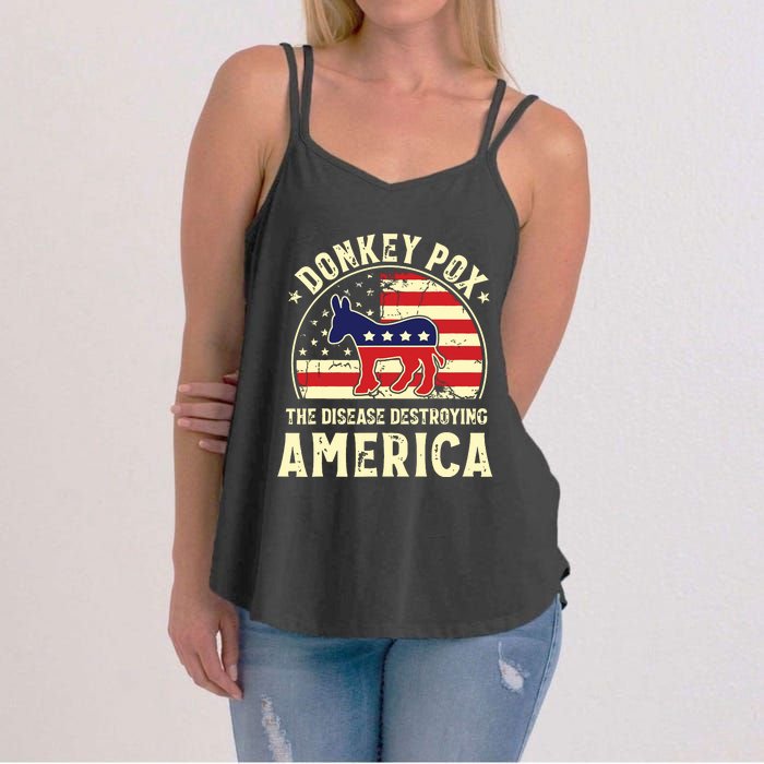 Funny Anti Biden Donkey Pox The Disease Destroying America Women's Strappy Tank