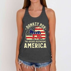 Funny Anti Biden Donkey Pox The Disease Destroying America Women's Knotted Racerback Tank