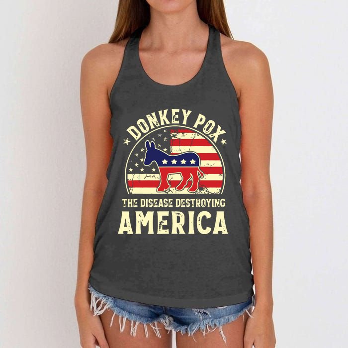 Funny Anti Biden Donkey Pox The Disease Destroying America Women's Knotted Racerback Tank