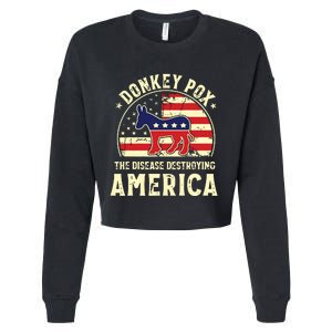 Funny Anti Biden Donkey Pox The Disease Destroying America Cropped Pullover Crew